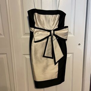 J Crew Black and Cream Silk Strapless Cocktail Dress with Bow